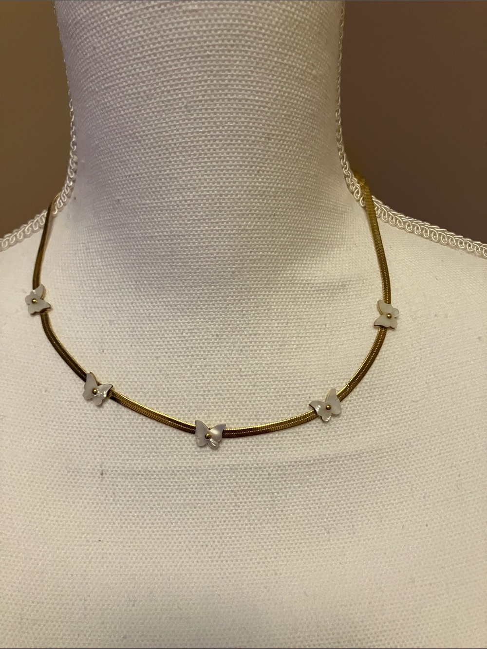 Gold 16” + 2” extender Necklace with White mother of pearl butterfly’s